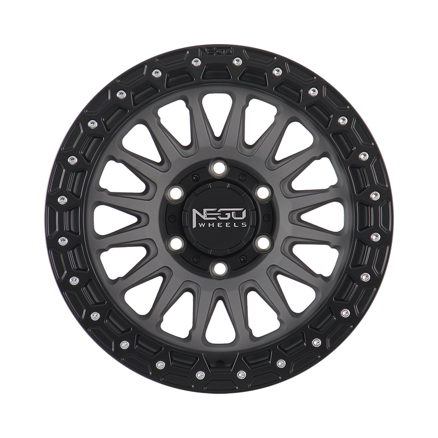 NEGU12 17x8.5 ET0 (6x139.7) CB110- Matte Gunmetal+Matte Black Lip