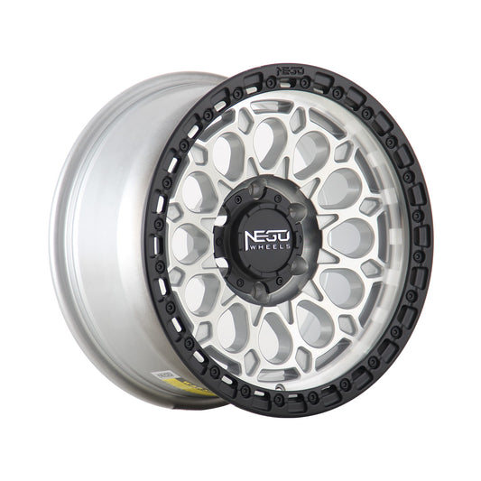NEGU06 17x8.5 ET-12  (6x139.7) CB110- Silver Machined Face with Matte Black Lip