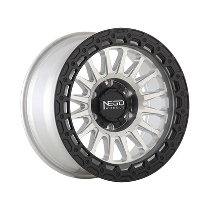 NEGU12 17x8.5 ET0 (6x139.7) CB110- Silver Machined Face+Matte Black Lip